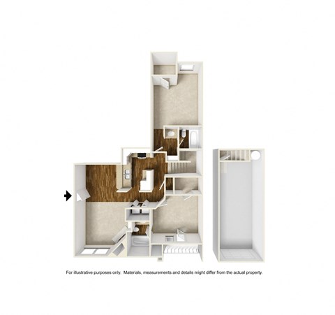 Floor plan for 2 beds, 2 baths, 1025 sqft